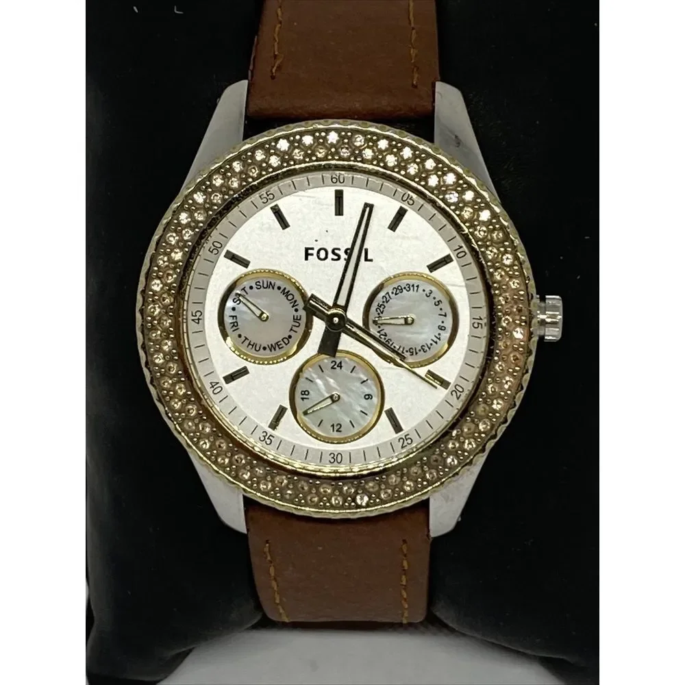 Fossil Stella ES2944 Women's Brown Leather Analog Dial Quartz Wrist Watch WO561
